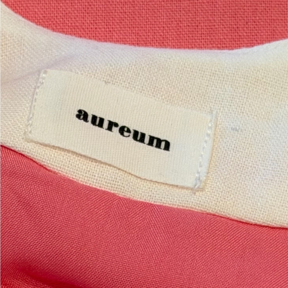 AUREUM pink white Linen Blend Sleeveless Top Scalloped Hem Rope Straps Medium - Picture 7 of 8